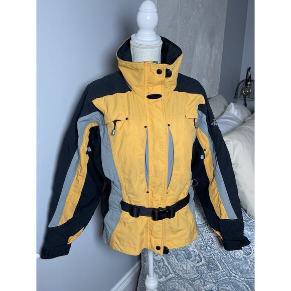 The North Face Womens Hyvent Jacket Ski Shell Yellow Size 10 Vintage Belted - Picture 2 of 8